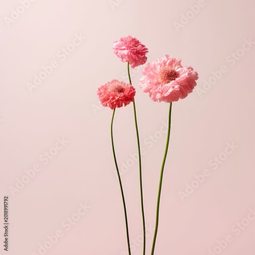 Three Pink Flowers Standing Tall Against a Light Background