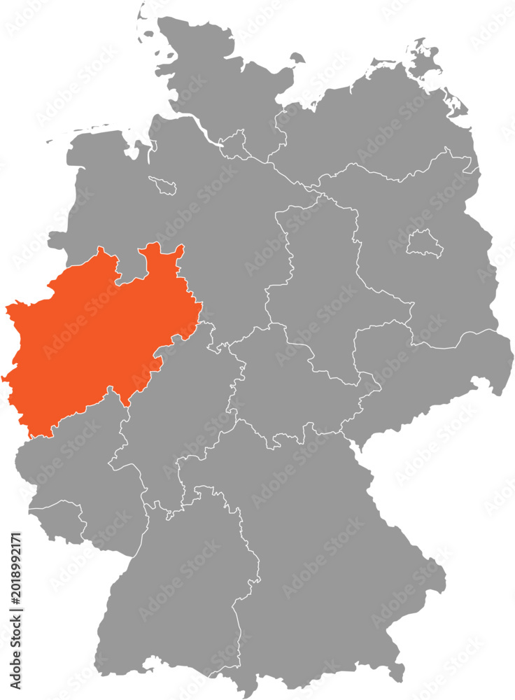 Obraz premium Nordrhein-Westfalen Location on Map of Germany with States and Regions Editable Cartographic Illustration