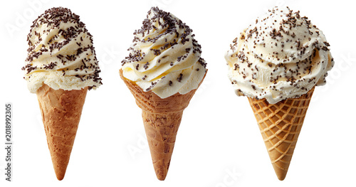 Tableau sur toile Delicious chocolate and vanilla soft serve ice cream cone isolated PNG, sweet de