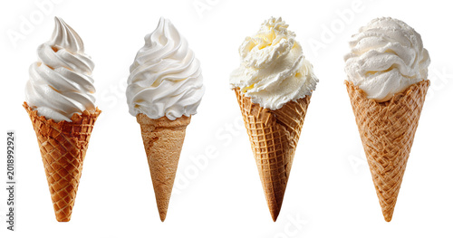 Foto Delicious chocolate and vanilla soft serve ice cream cone isolated PNG, sweet de