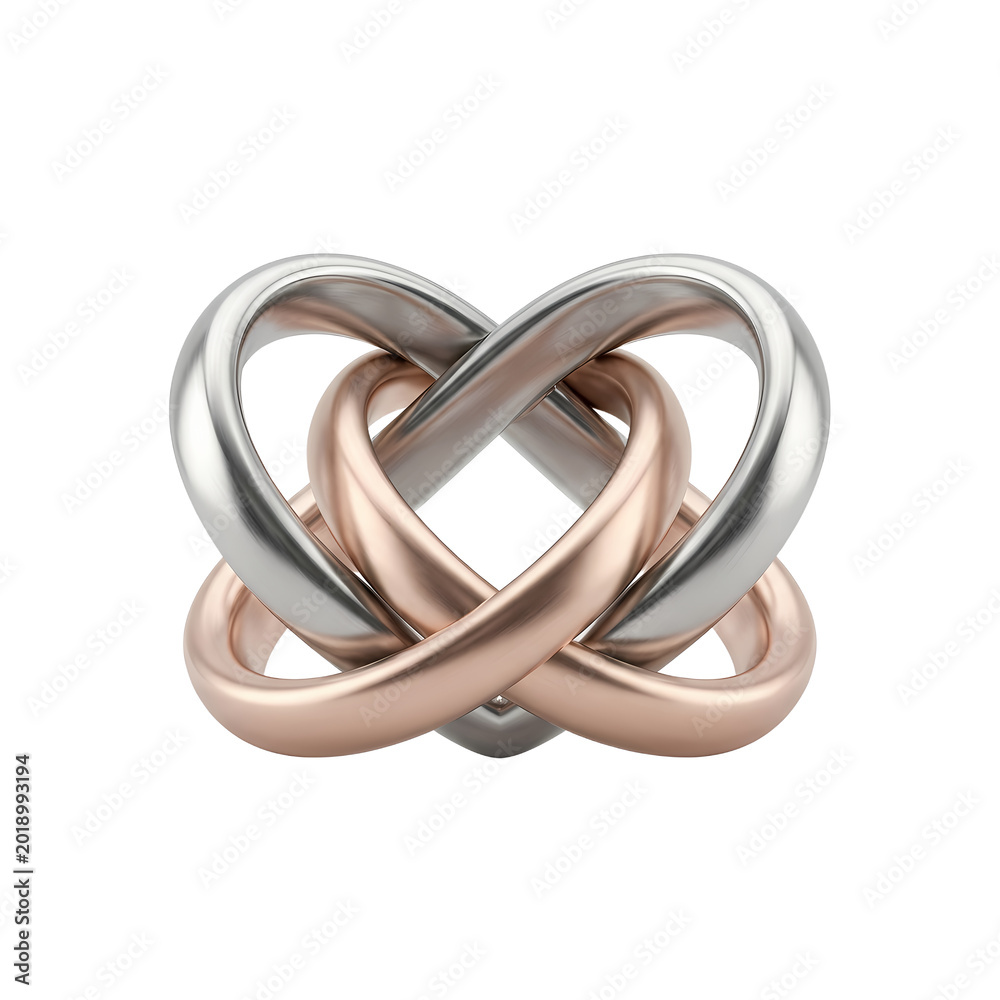 Naklejka premium 3D Interlocking Metallic Hearts Concept for Relationship Review and Marriage Compatibility Assessment