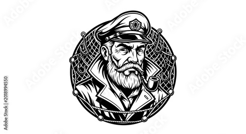 Illustration of a stern captain wearing a naval uniform and hat.