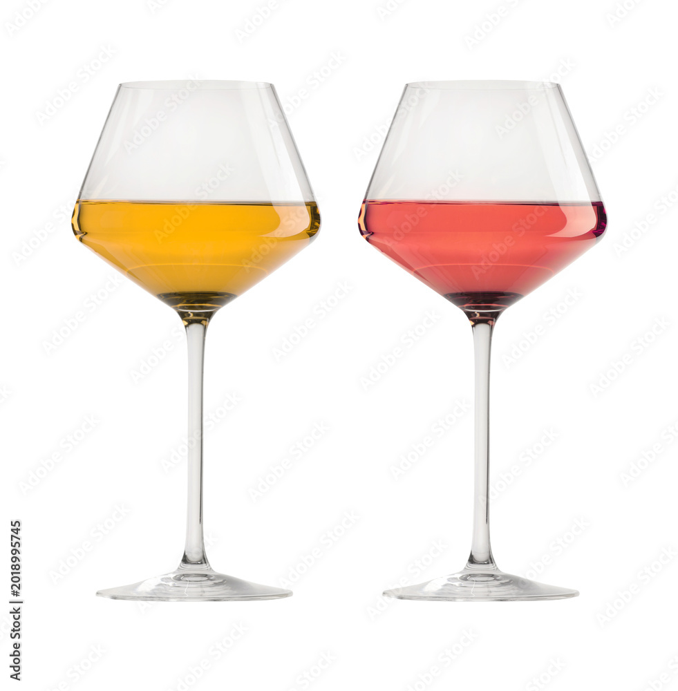 Fototapeta premium Rose and white wine in glasses on transparent background