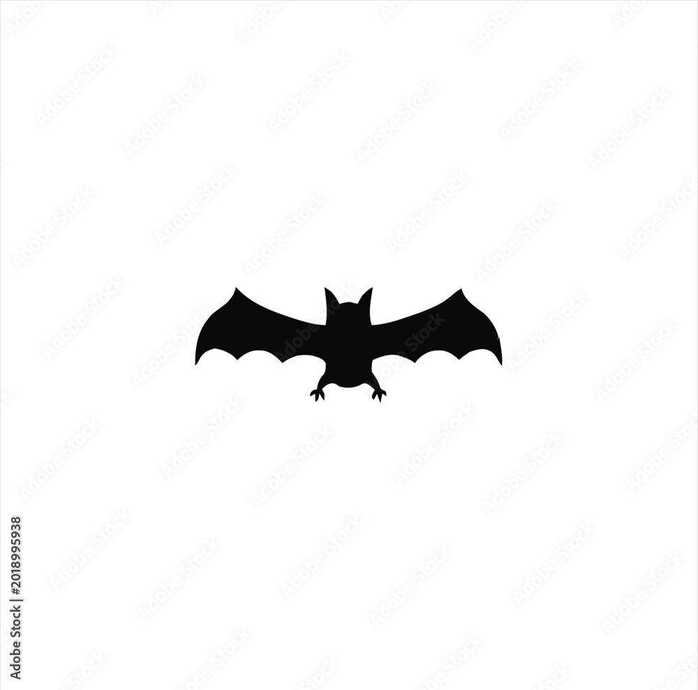 Fototapeta premium Bat silhouette represents a nocturnal mammal flying with its wings spread out in a minimalist black shape.