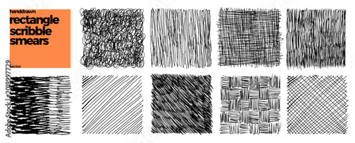 Slika na platnu Geometric Scribble and Smear Textures in a grid, ideal for graphic design and abstract art