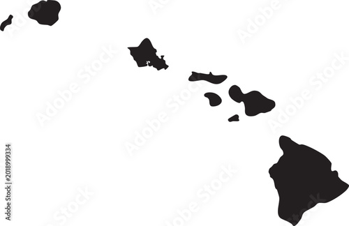 Black silhouette map of the Hawaiian Islands a simple vector illustration for geographic projects and travel designs isolated on white background