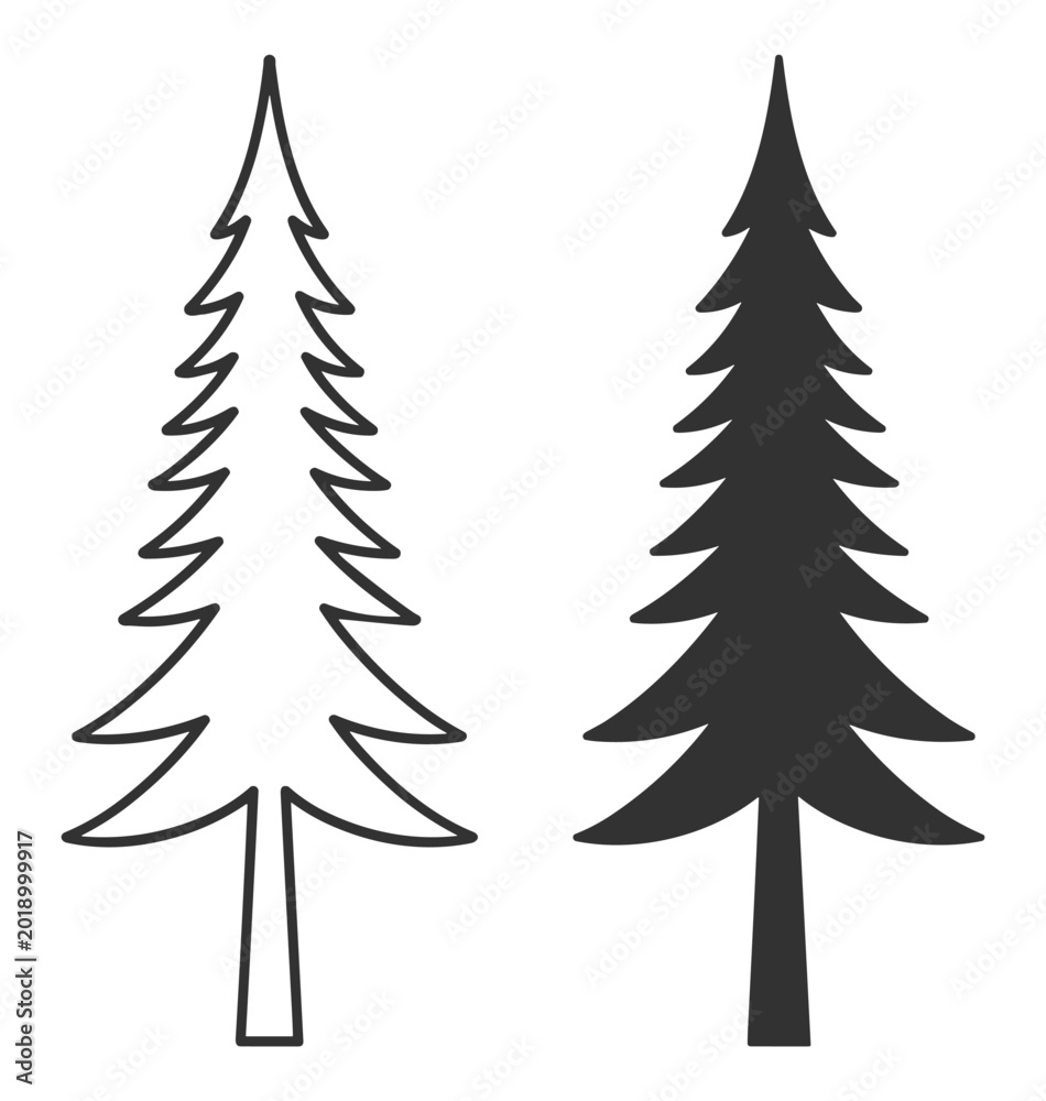 Fototapeta premium pine tree silhouette icon line art set vector illustration on transparent background