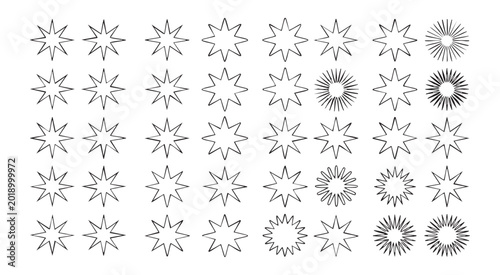Foto Decorative starburst line art set including various pointed shapes for creative illustration needs