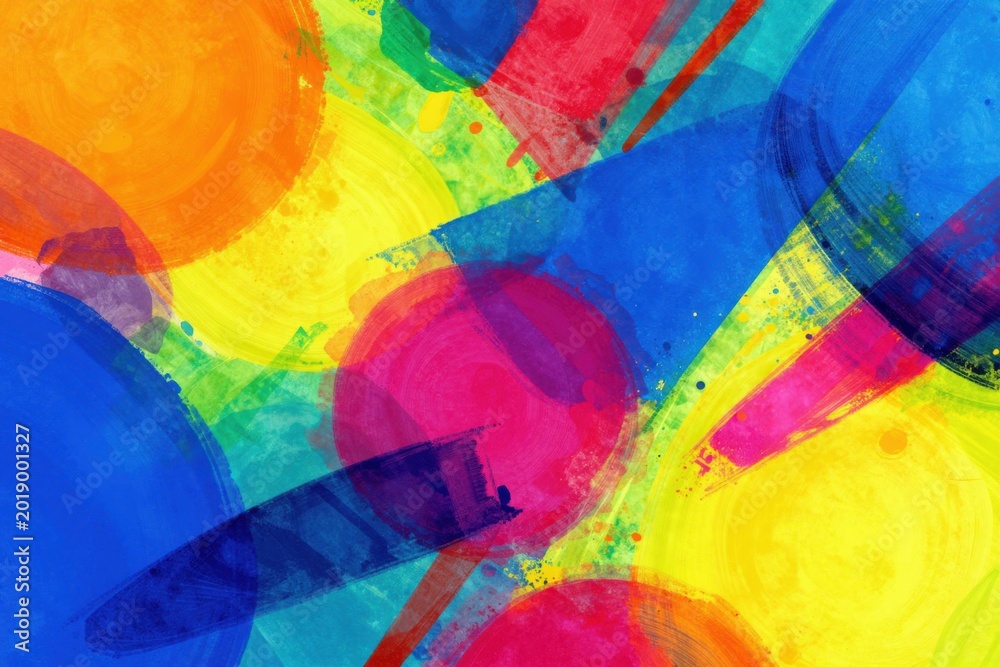 Fototapeta premium Colorful paint circles overlapping on textured background