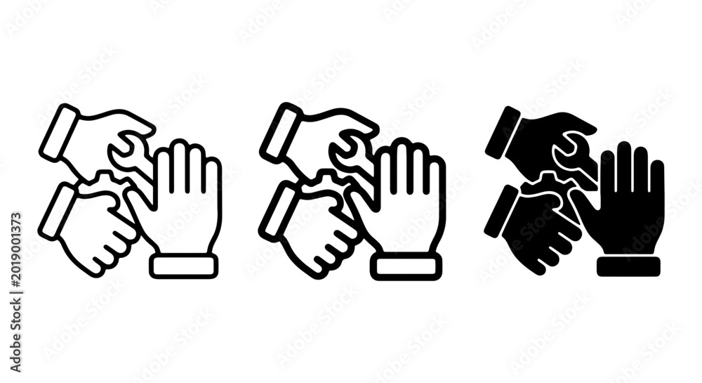 Obraz premium Teamwork Icons, Collaboration Hands, Unity Symbol Vector Set