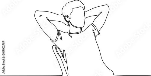 Quadro em tela Minimalist Line Art: Man Relaxing with Hands Behind Head, Single Line Drawing