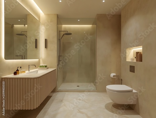 Bathroom interior with modern design and walk-in shower