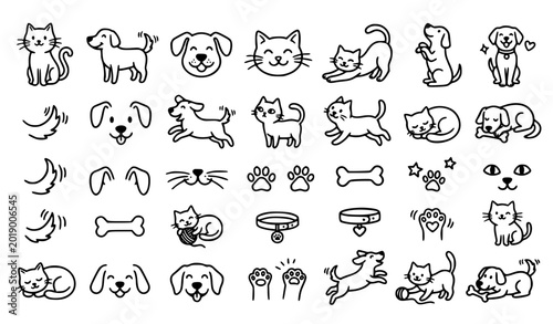Photography Cute dogs and cats doodle icon set vector illustration hand drawn pet outlines