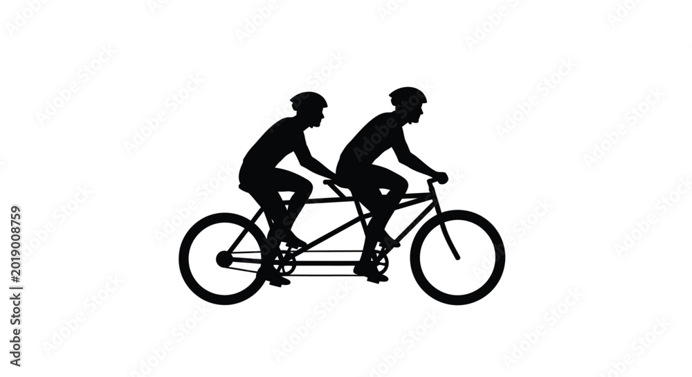 Fototapeta premium Tandem bicycle with two riders black silhouette