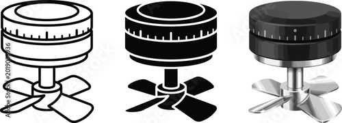 Foto Set of industrial mixer or laboratory agitator icons featuring line art solid gl