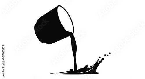 Foto Tilting bucket with spilling liquid black silhouette
