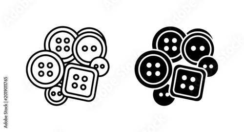 Cuadro en lienzo Set of Black and White Sewing Buttons, Craft Supplies, Clothing Fasteners, Vecto