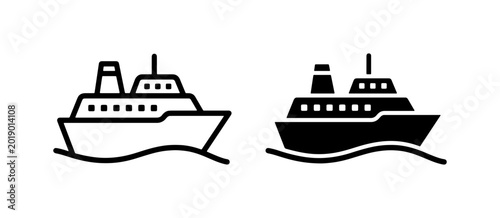 Принти на полотні Cruise Ship Icons, Passenger Liner Vector Graphics, Ocean Liner Silhouette, Mari