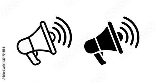 Cuadro en lienzo Megaphone Icon Set, Announcement Symbol, Sound Wave Vector Graphics, Communicati