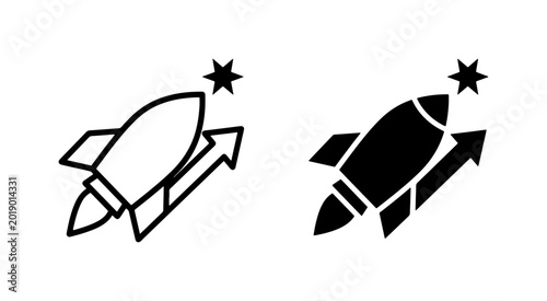 Fotografía Rocket Ship Launch Icons, Startup Growth Symbols, Space Exploration Vector Graph