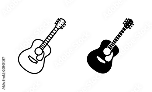 Fotografía Acoustic Guitar Icons, Music Instrument Vector Graphics, Simple Outline and Silh