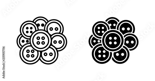 Tableau sur toile Set of 2 Black and White Sewing Buttons Icons, Craft Supplies, Clothing Fastener