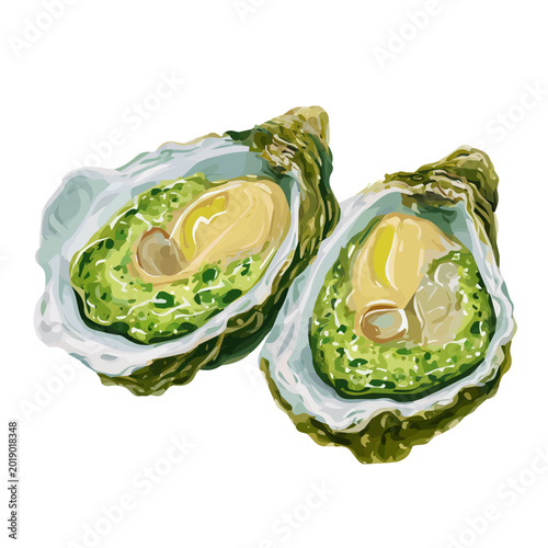 Schilderij op canvas Minimal 2D flat vector of a Oysters Rockefeller, icon-style illustration on a wh