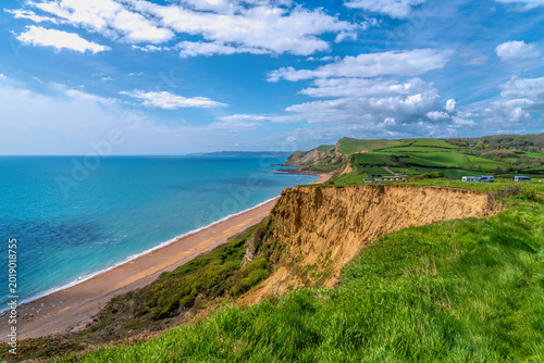 English Jurassic Coast at Eype near West Bay With Golden Cliffs
