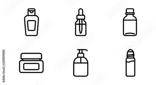 Cosmetic Bottles Vector Icons, Skincare Packaging Set, Beauty Product Containers, Serum Dropper, Lotion Dispenser