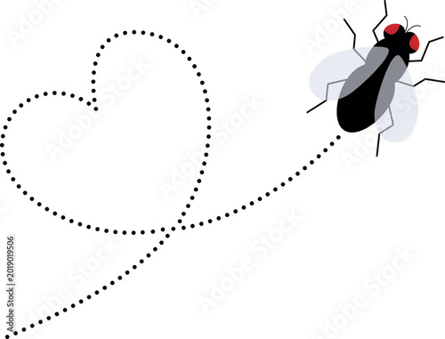 Fly Insect with dotted path and heart shape.