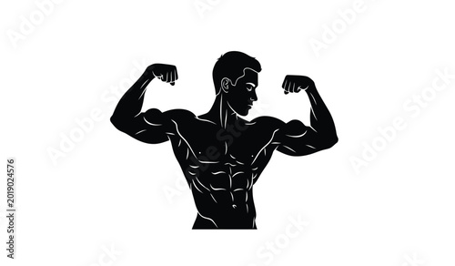 Photos muscular man flexing biceps silhouette black and white graphic of a fit physique