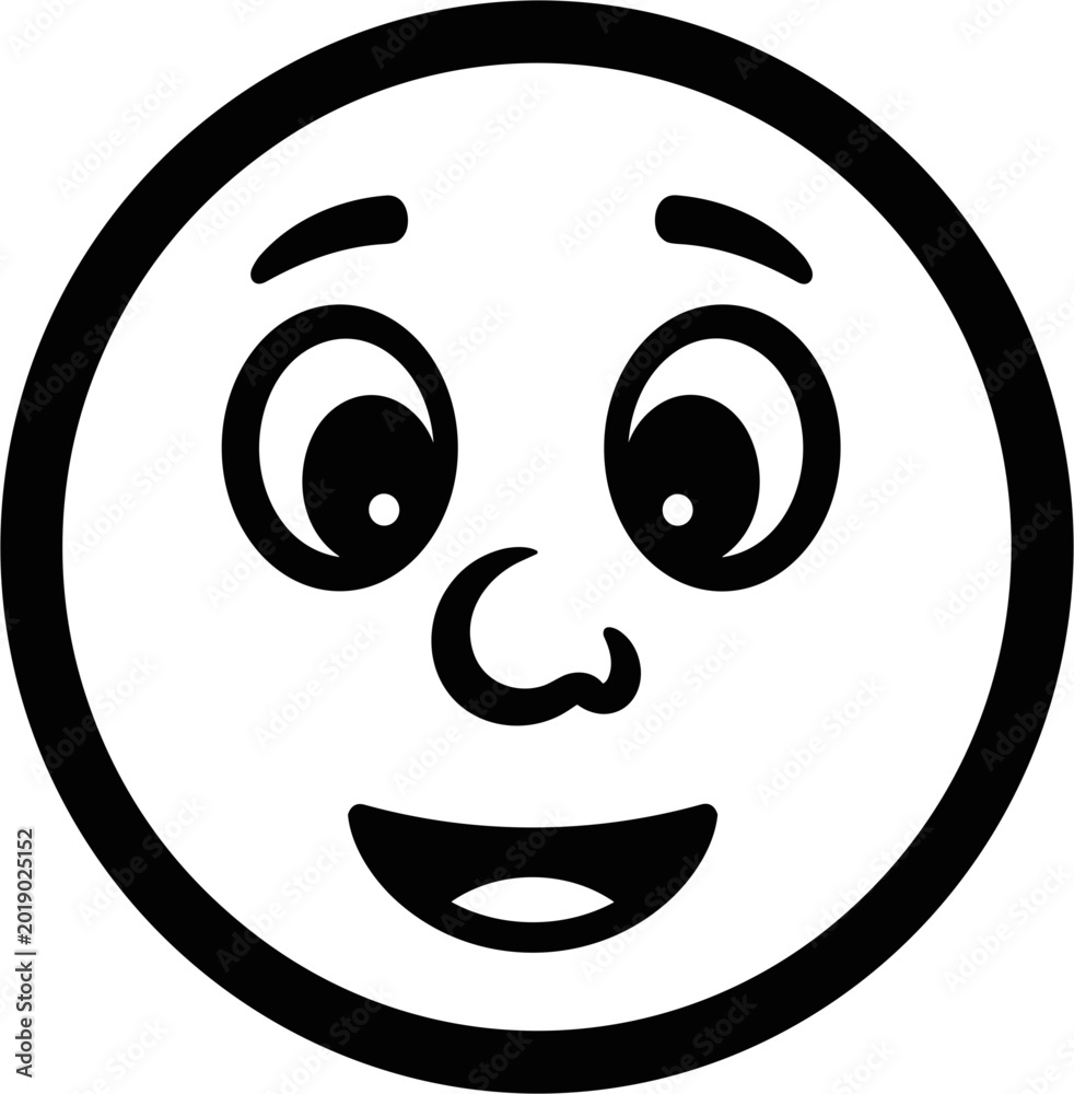 Fototapeta premium Cartoon Face Icon - Happy Expression, Simple Line Art, Vector Illustration