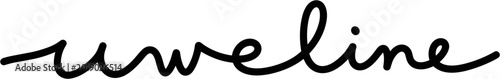 Foto Handwritten word timeline in black ink on a white background