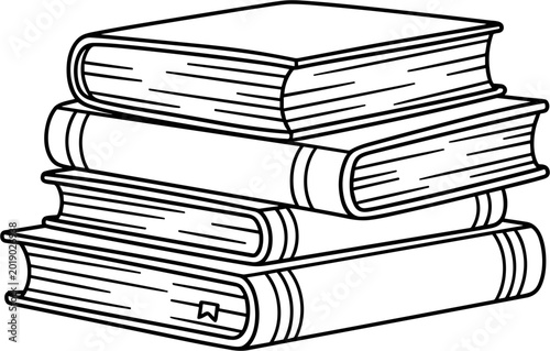Photos Stack of Outline Books, Vintage Style Illustration