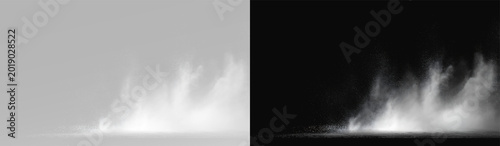 Fotografi Realistic ground explosion set, atmospheric flying earth particles and cinematic