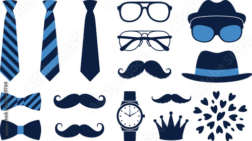 Foto Collection of blue and dark navy male fashion accessories including neckties bow