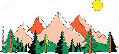 Bild auf Leinwand Majestic Mountain Silhouette: A striking illustration captures the grandeur of nature, with snow-capped mountain peaks rising against a vibrant sky, a testament to the beauty of the natural world