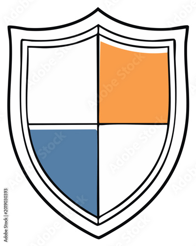 Free Download Hand Drawn Quartered Shield with Blue, Orange, and White Fill for Safety Protection - GFXLoad