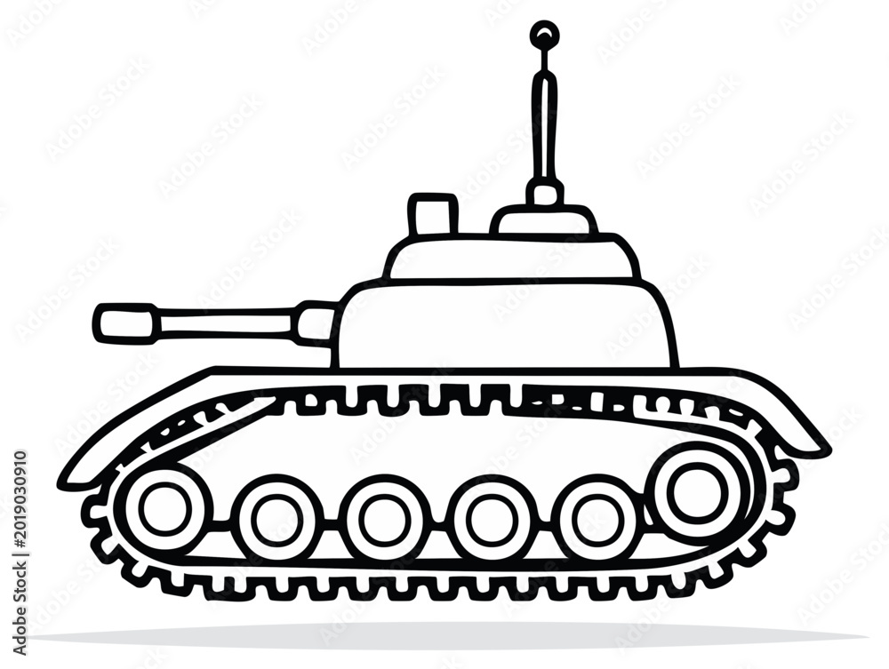 Fototapeta premium Tank vector illustration for coloring book, military vehicle drawing, weapon, outline