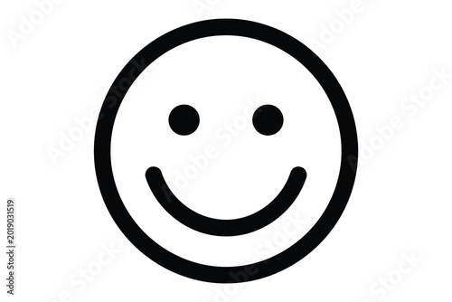 Smiling face emoticon with simple black outline and white background