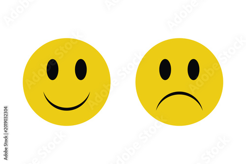 Tableau sur toile Smiling and frowning yellow emoticon faces