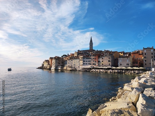 Rovinj old town skyline by the Adriatic Sea, Croatia