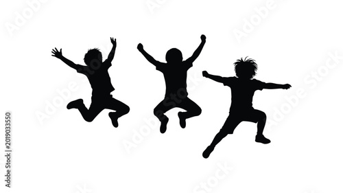 Obraz na płótnie Group of happy children jumping for joy silhouette
