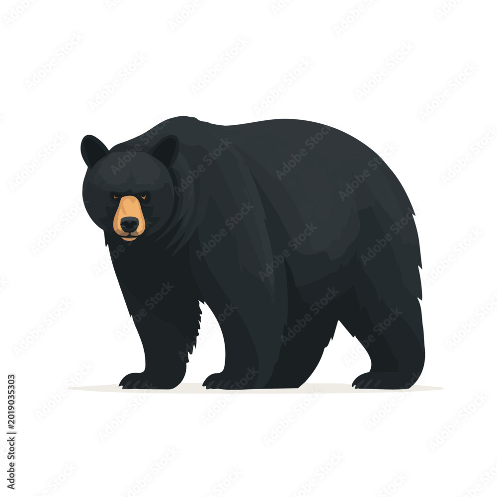 Fototapeta premium 2D minimalist flat vector of a Black Bear, contemporary clean design isolated on white.