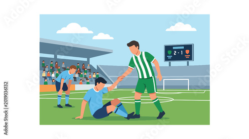 Canvas-taulu Flat vector illustration of a soccer player comforting disappointed opponents af