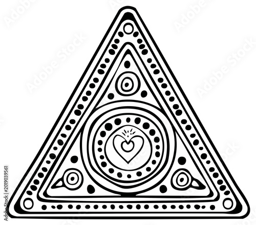 Geometric Triangle with Heart Design Black and White Illustration