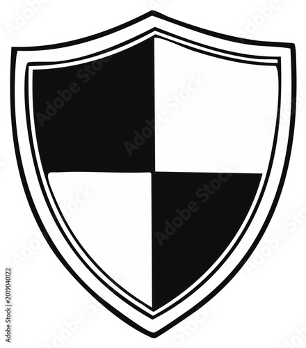Free Download Heraldic shield illustration with quartered design showing black and white for graphic design in security applications. Vector design element. - GFXLoad
