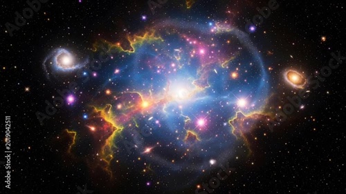 Vibrant galaxy cluster with stars and nebulae in deep space