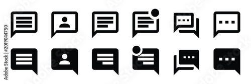 Chat icons set with user actions and settings on white background