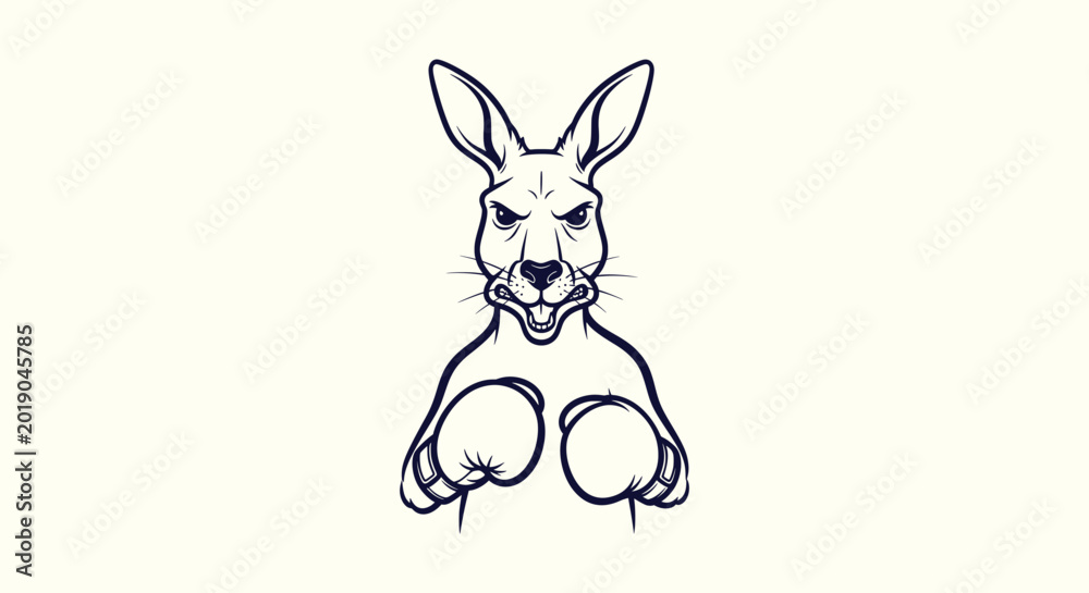 Fototapeta premium Aggressive Kangaroo Boxing Mascot Vector Illustration with Boxing Gloves and Determined Expression.